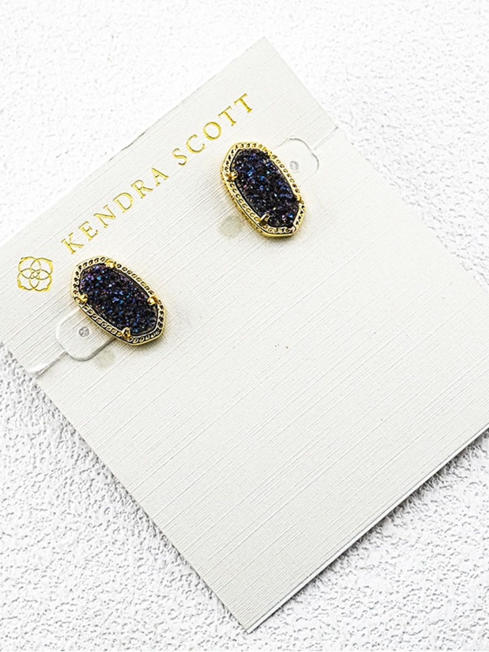 Kendra Scott Navy Druzy Gold Stud Earrings